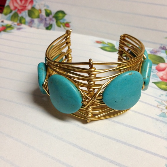 No Brand Jewelry - Brass With Turquoise Boho Style Bangle